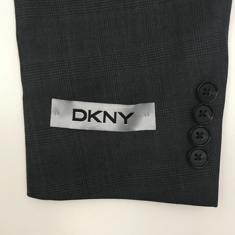 Dkny 40r mens suit gray plaid checks skinny fit 100% wool 2 piece new nwt ea0028